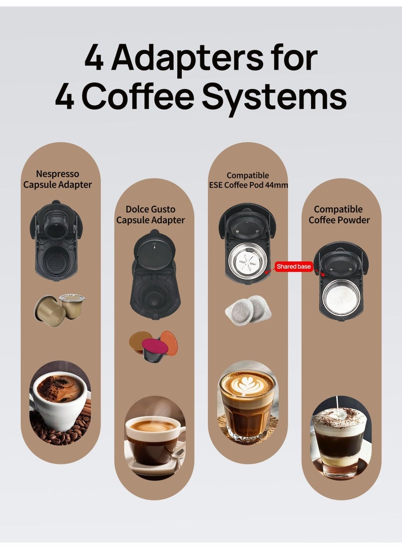 بريتيل ماكينة قهوة إسبريسو 4 في 1، ضغط ١٩ بار، متعددة الكبسولات، ماكينة قهوة إسبريسو، ماكينة قهوة كابتشينو، ماكينة لاتيه أمريكانو، إسبريسو ماكياتو - Image 4